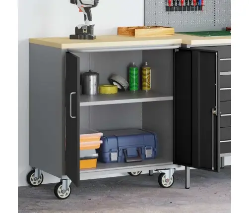 Töökoja Pink Riiuliga Rattaga Must Ja Hall 75 X 45 X 85 Cm