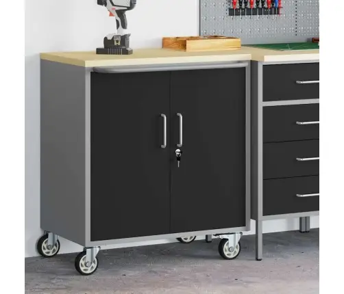 Töökoja Pink Riiuliga Rattaga Must Ja Hall 75 X 45 X 85 Cm