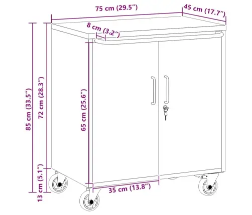 Töökoja Pink Riiuliga Rattaga Must Ja Hall 75 X 45 X 85 Cm