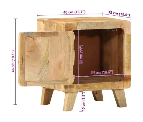 Öökapp 40X32X46 Cm Täispuidust Töötlemata Mango