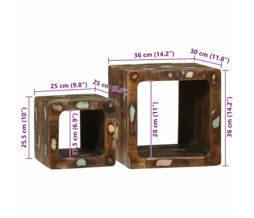 Tv Vienība Ar Plauktu 2 Pcs Daudzkrāsains Pārstrādāts Masīvkoks Vidaxl