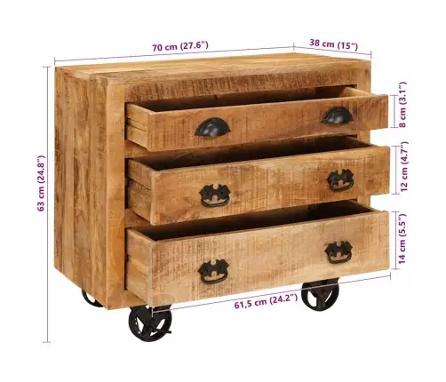 Sānu Skapis Brūna 70 X 38 X 63 Cm Mango Masīvkoks Vidaxl