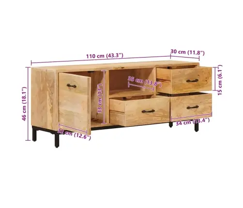 Teleka Alused Sahtliga Pruun 110 X 30 X 46 Cm Tugev Mango Puu