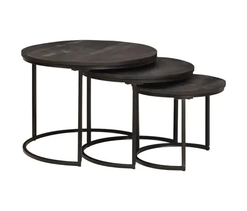 Ligzdojošie Kafijas Galdi 3 Pcs Cieta Mango Koks Un Tērauds Vidaxl