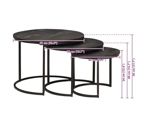 Ligzdojošie Kafijas Galdi 3 Pcs Cieta Mango Koks Un Tērauds Vidaxl