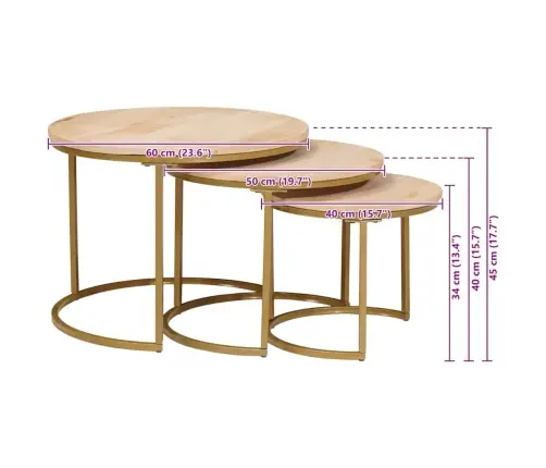 Ligzdojošie Kafijas Galdi 3 Pcs Cieta Mango Koks Un Tērauds Vidaxl