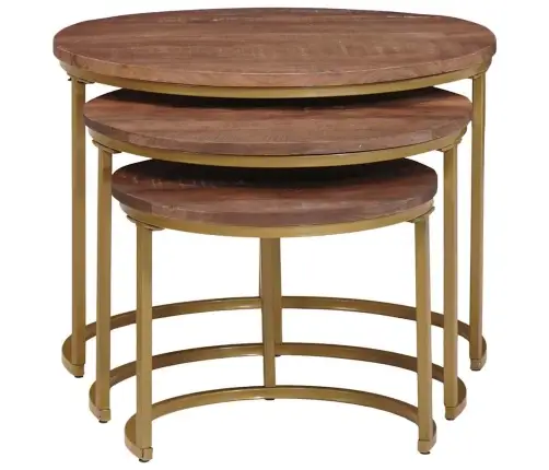 Ligzdojošie Kafijas Galdi 3 Pcs Cieta Mango Koks Un Tērauds Vidaxl