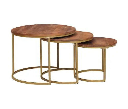 Ligzdojošie Kafijas Galdi 3 Pcs Cieta Mango Koks Un Tērauds Vidaxl