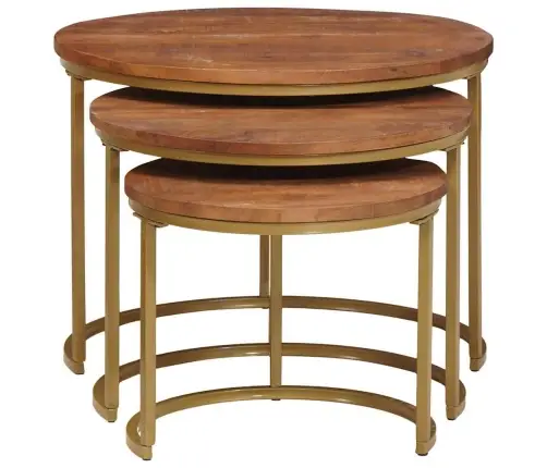 Ligzdojošie Kafijas Galdi 3 Pcs Cieta Mango Koks Un Tērauds Vidaxl