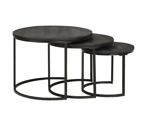 Ligzdojošie Kafijas Galdi 3 Pcs Cieta Mango Koks Un Tērauds Vidaxl