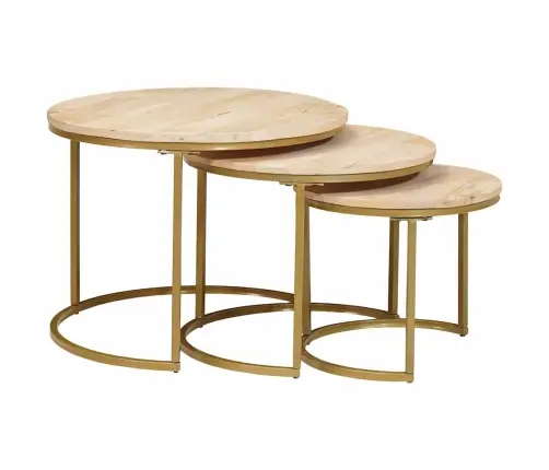 Ligzdojošie Kafijas Galdi 3 Pcs Cieta Mango Koks Un Tērauds Vidaxl