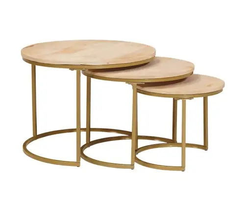 Ligzdojošie Kafijas Galdi 3 Pcs Cieta Mango Koks Un Tērauds Vidaxl