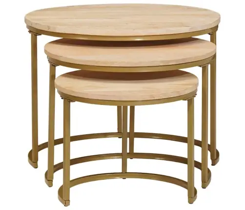 Ligzdojošie Kafijas Galdi 3 Pcs Cieta Mango Koks Un Tērauds Vidaxl