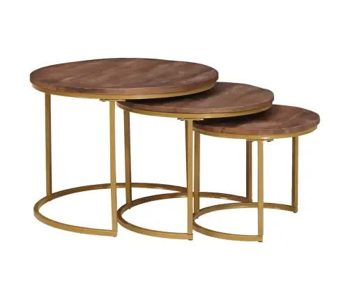 Pesitsevad Kohvilaud 3 Pcs Töödeldud Mangopuit Ja Teras