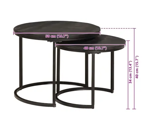 Ligzdojošie Kafijas Galdi 2 Pcs Cieta Mango Koks Un Tērauds Vidaxl