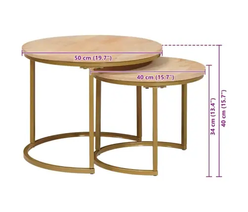 Pesitsevad Kohvilaud 2 Pcs Valge Töödeldud Mangopuit Ja Teras