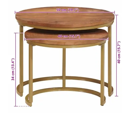 Ligzdojošie Kafijas Galdi 2 Pcs Cieta Mango Koks Un Tērauds Vidaxl