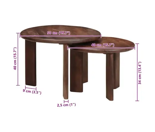 Viens Zem Otra Novietojami Galdi 2 Pcs Cieta Mango Koksne Vidaxl