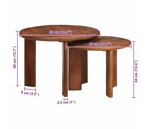 Pesitsevad Kohvilaud 2 Pcs Meepruun Tugev Mango Puu