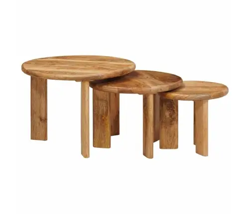 Viens Zem Otra Novietojami Galdi 3 Pcs Brūna Cieta Mango Koksne Vidaxl