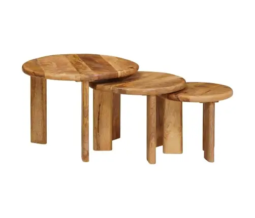 Viens Zem Otra Novietojami Galdi 3 Pcs Brūna Cieta Mango Koksne Vidaxl