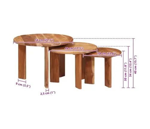 Pesitsevad Kohvilaud 3 Pcs Pruun Tugev Akatsiapuu