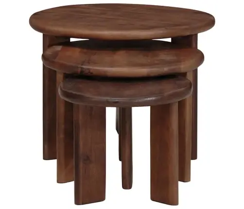 Viens Zem Otra Novietojami Galdi 3 Pcs Cieta Mango Koksne Vidaxl