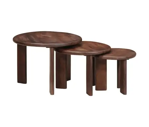 Viens Zem Otra Novietojami Galdi 3 Pcs Cieta Mango Koksne Vidaxl