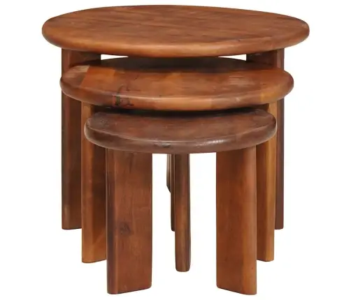 Viens Zem Otra Novietojami Galdi 3 Pcs Cieta Mango Koksne Vidaxl