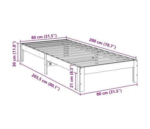 Voodiraam Ilma Madratsita, Valge, 80X200 cm Männipuit