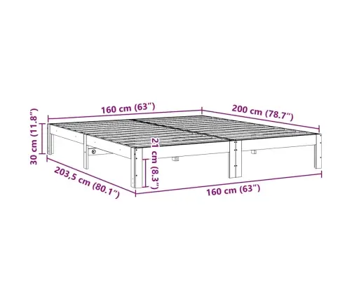 Gulta Bez Matrača, Balts, 160X200 Cm, Priedes Masīvkoks Vidaxl