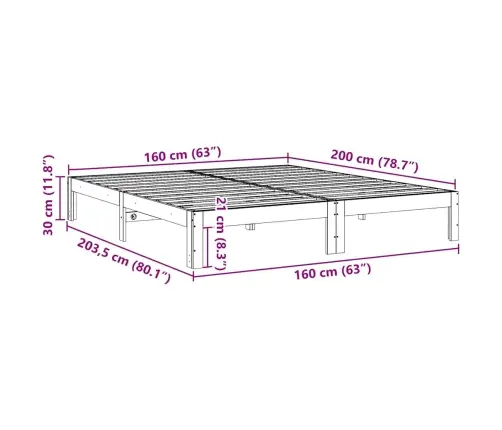 Gulta Bez Matrača, Vaska Brūnas, 160X200 Cm, Priedes Masīvkoks Vidaxl