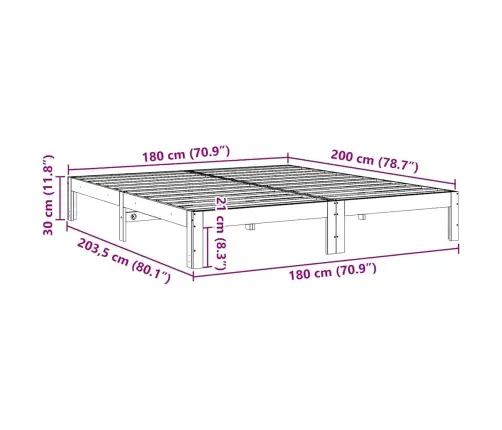 Gulta Bez Matrača, Balts, 180X200 Cm, Priedes Masīvkoks Vidaxl