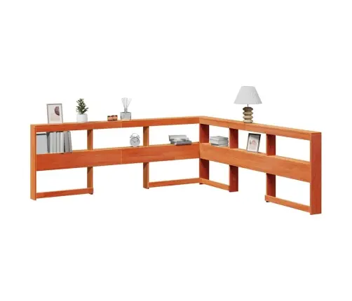 Knygų Spinta L Formos Vaško Rudos 200Cm Pušies Medienos Masyvas