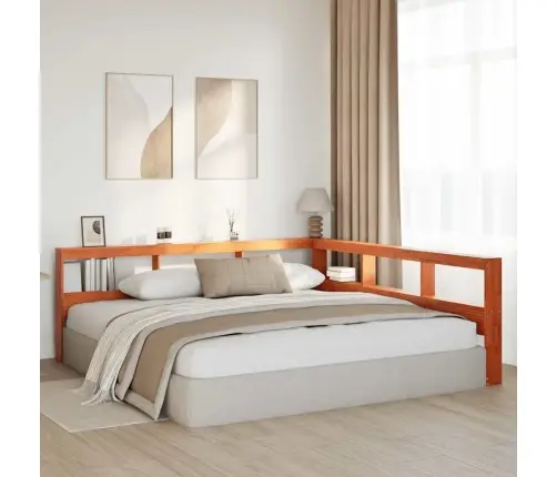 Grāmatu Skapja Galvgalis L-Veida Vaska Brūns Priedes Masīvkoks Vidaxl