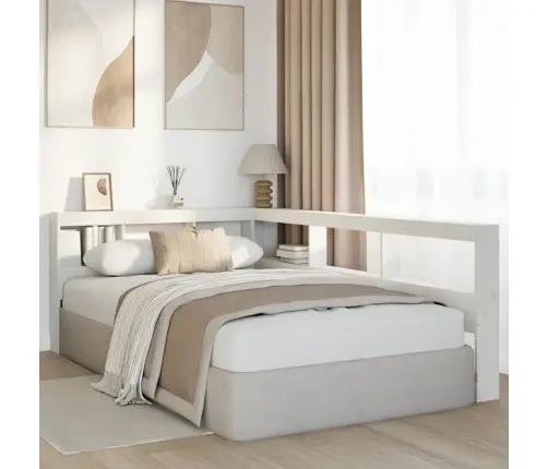 Grāmatu Skapja Galvgalis L-Veida Balts 120 Cm Priedes Masīvkoks Vidaxl