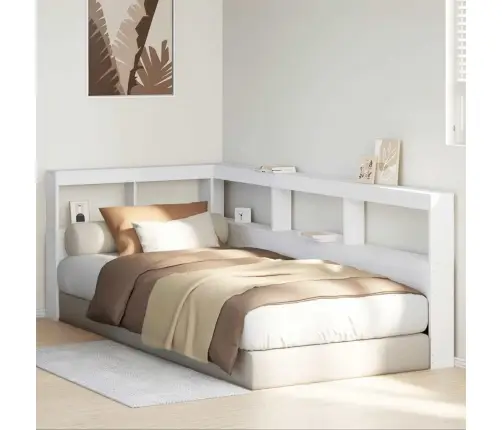 Raamatukapi Peatsi L-Kujuline, Valge, 100 cm Männipuit