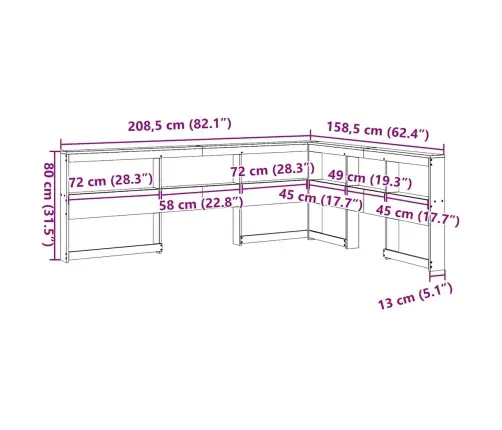 Raamatukapi Peatsi L-Kujuline, Valge, 140 cm Männipuit