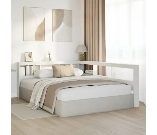 Knygų Spinta L Formos Baltos 135 Cm Pušies Medienos Masyvas