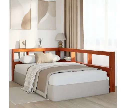 Grāmatu Skapja Galvgalis L-Veida Vaska Brūns Priedes Masīvkoks Vidaxl