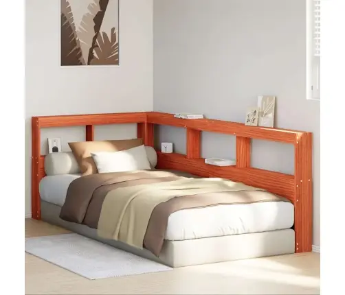 Grāmatu Skapja Galvgalis L-Veida Vaska Brūns Priedes Masīvkoks Vidaxl