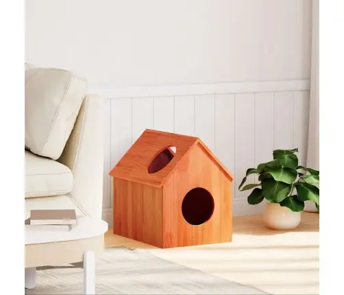 Kaķu Māja, Vaska Brūna, 41X50X50 Cm, Priedes Masīvkoks Vidaxl