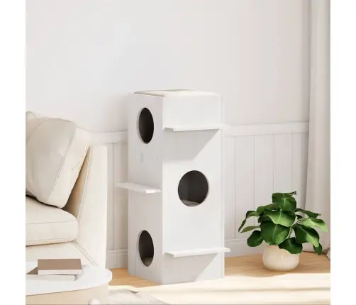 Cat House White 43X43X90 Cm Pušies Masyvo