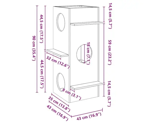 Cat House White 43X43X90 Cm Pušies Masyvo