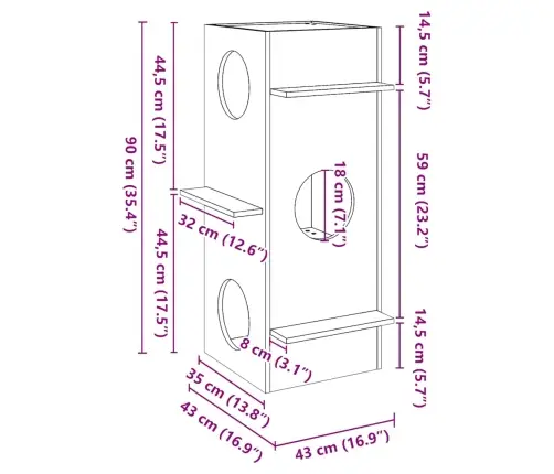 Cat House Wax Ruda 43X43X90 Cm Pušies Masyvo