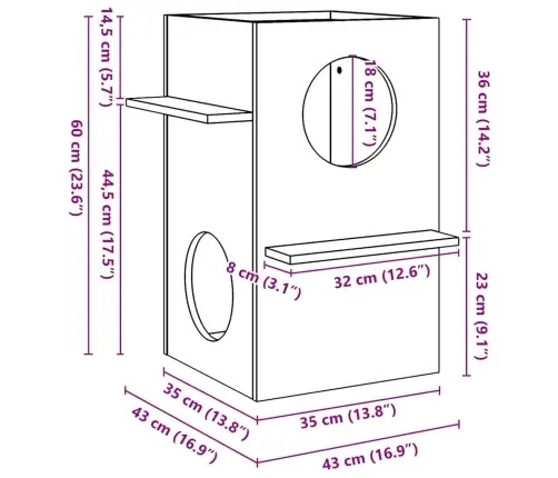 Kaķu Māja, Balta, 43X43X60 Cm, Priedes Masīvkoks Vidaxl
