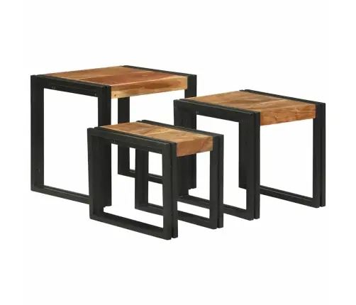 Nesting Galds 3 Pcs Cieta Akācijas Koka Un Metāla Vidaxl