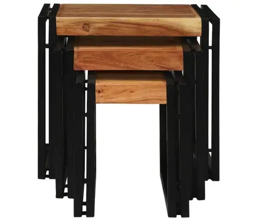 Nesting Galds 3 Pcs Cieta Akācijas Koka Un Metāla Vidaxl