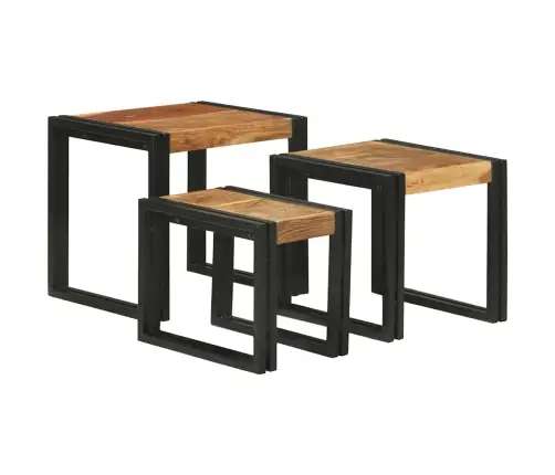 Nesting Galds 3 Pcs Cieta Akācijas Koka Un Metāla Vidaxl