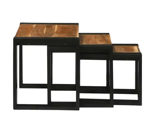 Nesting Galds 3 Pcs Cieta Akācijas Koka Un Metāla Vidaxl